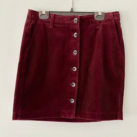 UNIQLO Burgundy Corduroy Mini Skirt with Buttons - Size S - Picture 1 of 5